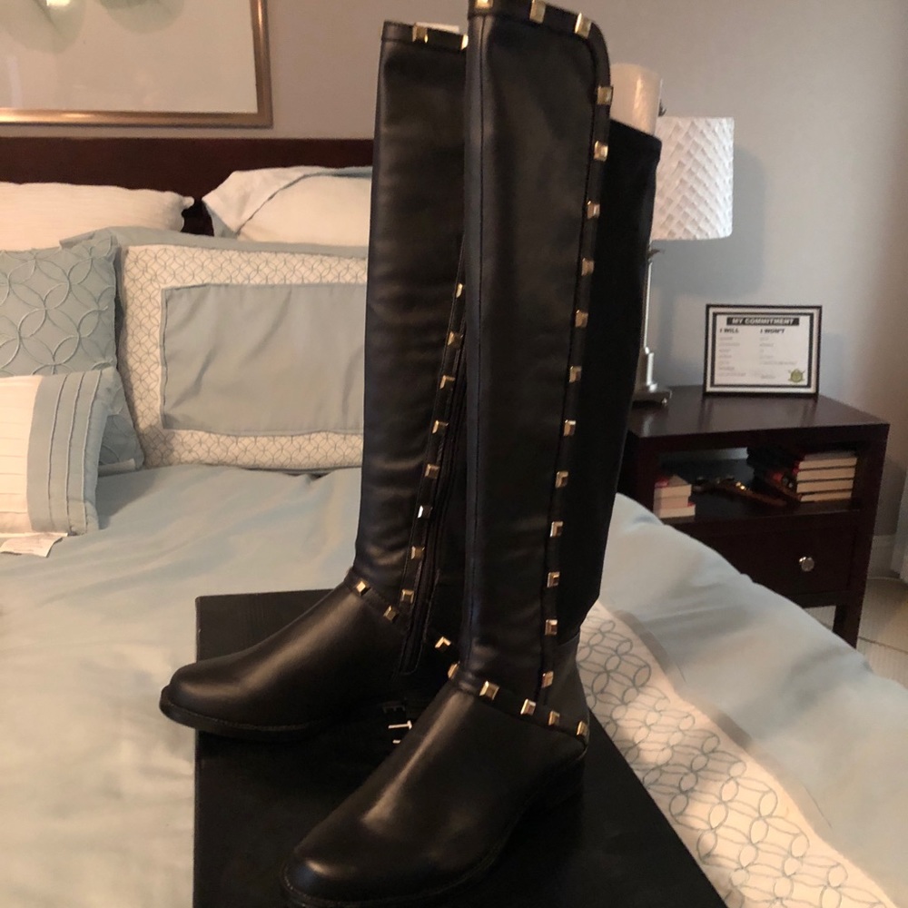 Black over the knee studded boots